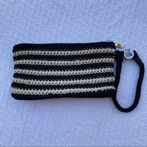 The Sak Crochet Black and Ivory Striped Wristlet/Clutch